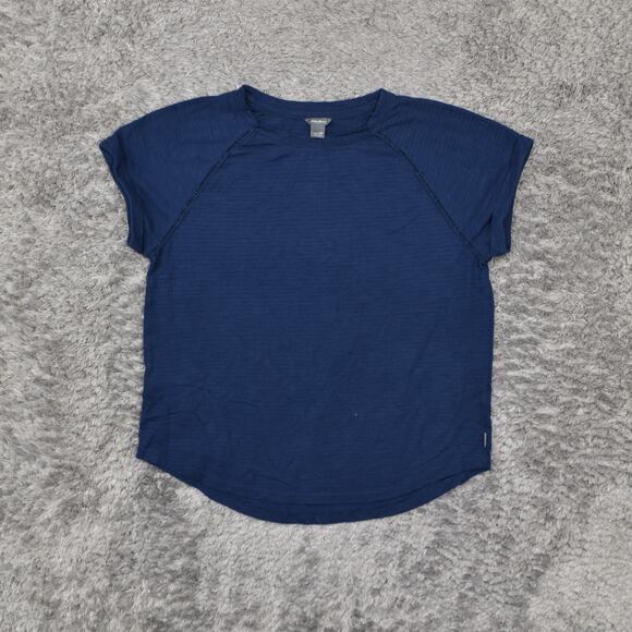 Eddie Bauer Women's Size M Blouse Top Short Sleeve Blue Solid Cotton Round Neck - Picture 2 of 8